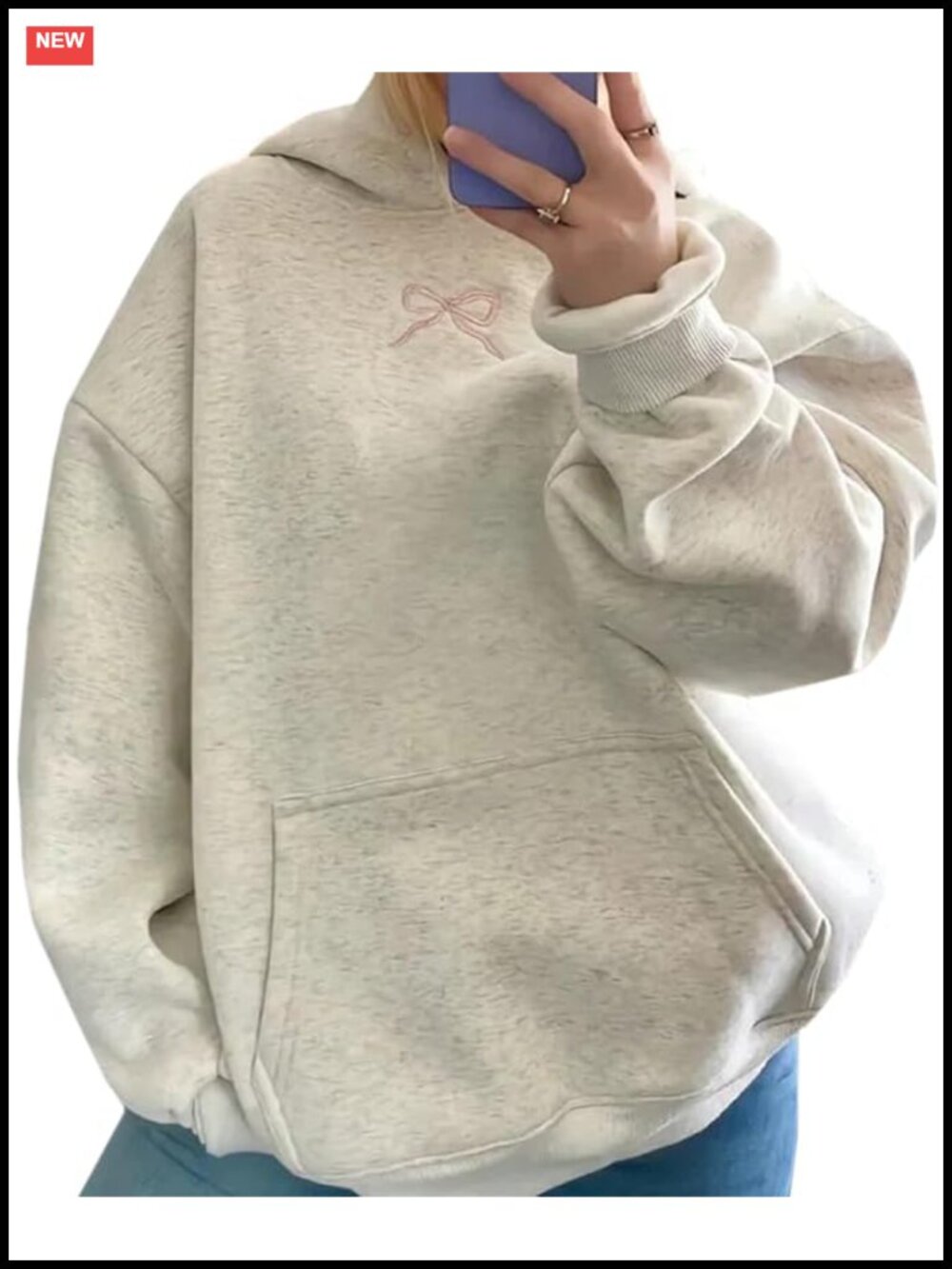 Women Cute Bow Embroidery Hoodie Oversized Y2K Graphic Pullover Sweatshirt